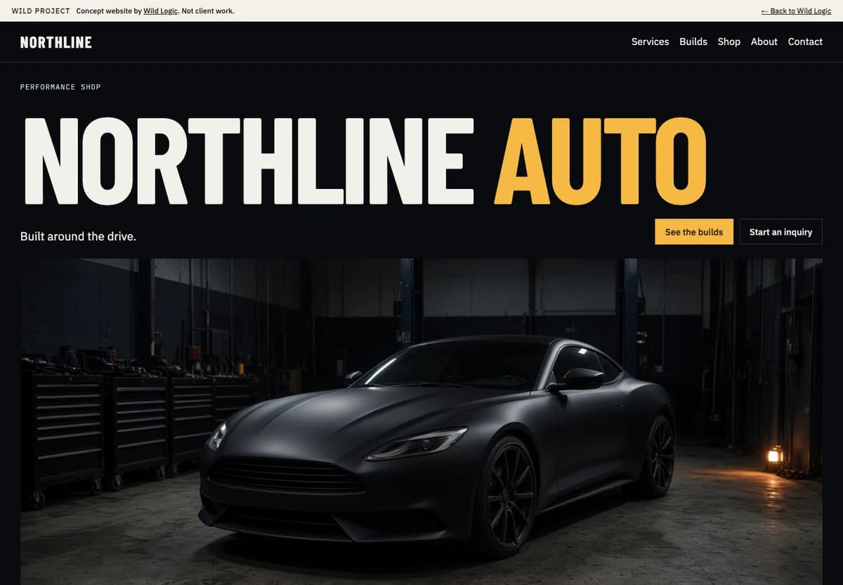 Northline Auto concept homepage, a fictional performance shop site.