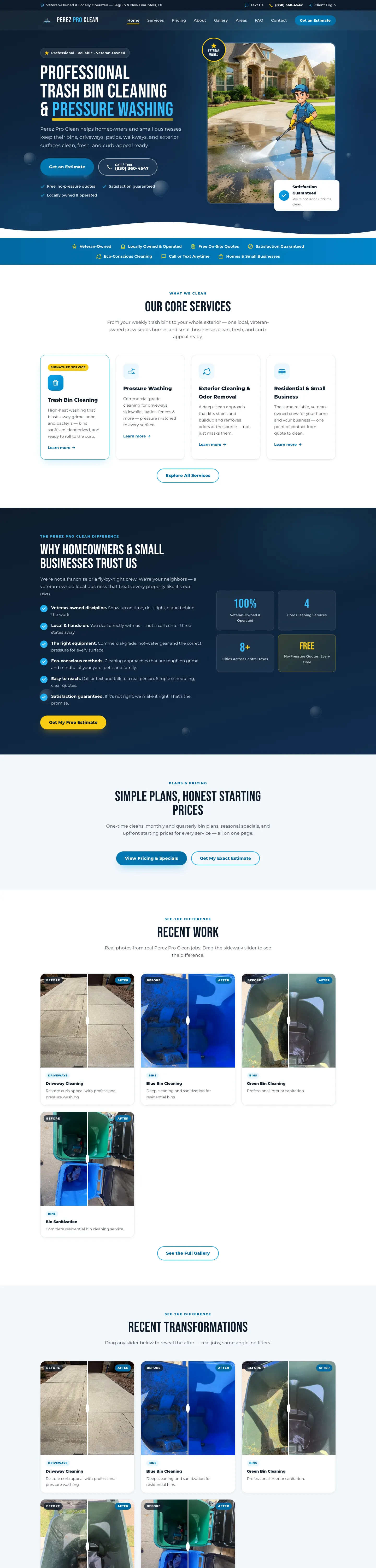 Full-page capture of the Perez Pro Clean website, desktop layout